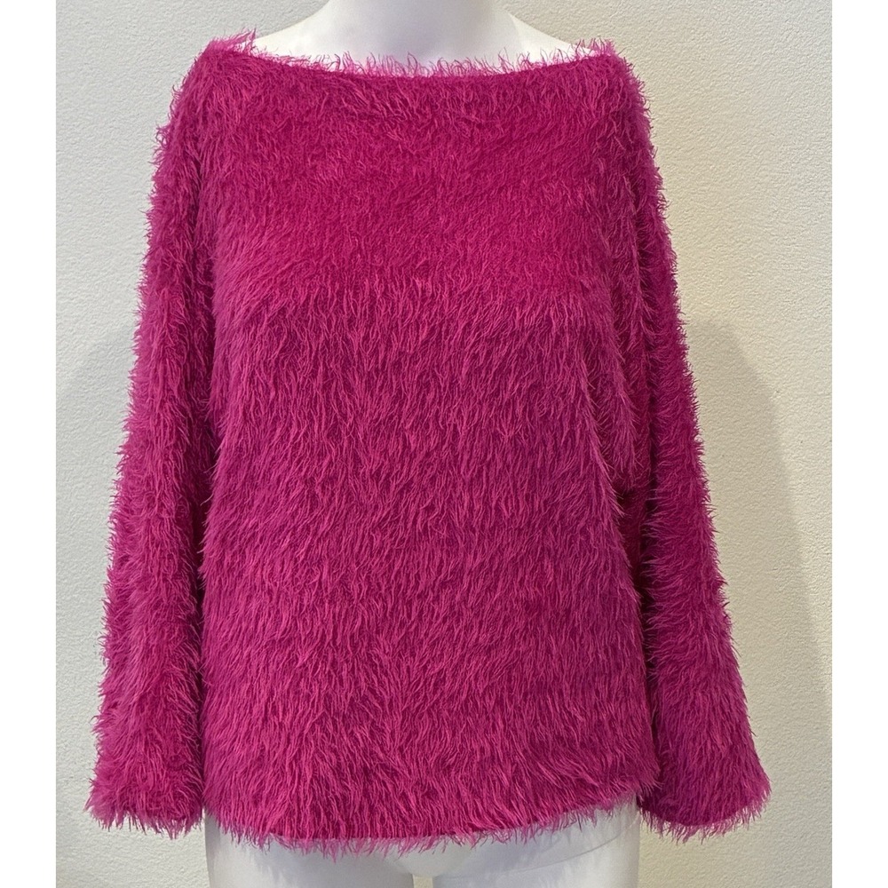 Womens Mongolian Faux Fur Shaggy‎ Sweater XS Fuchsia Barbiecore Baddie